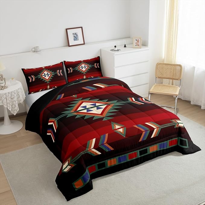 Erosebridal Farmhouse Geometric Comforter Set Twin Southwestern Tribal Bedding Set Vintage Western Aztec Bedding Comforter Sets for Kids Adults Rustic Farmhouse Cabin Lodge Quilt Duvet Home Decor