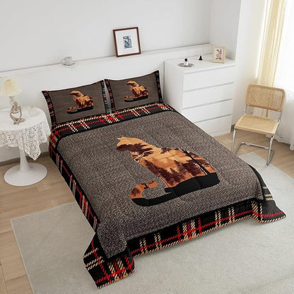 Erosebridal Cute Dog Twin Comforter Set for Boys Girls Kids,Vintage Pet Animals Bedding Set Western Decor,Rustic Farmhouse Down Comforter,Nature Woodland Pattern Grey Orange Duvet Set Room Decor