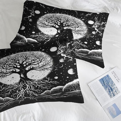 Comforter Set Twin Size, Tree of Life Dark Magic 5 Pcs Bedding for Kids and Adults, Sun Moon Bed Sheet Sets with Fitted Sheet Pillowcase & Sham for Bedroom Bed Decor