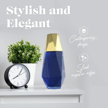American Atelier 37 oz Modern Geometric Bedside Carafe Set – 2-Piece Glass Water Carafe with Cup Lid, Angular Nightstand Drinkware for Water, Juice & Mouthwash, Elegant Home Accessory (Navy/Gold)