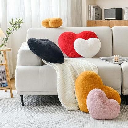 Ivory Heart Pillows, Cute Heart Decorative Pillow, Heart Shaped Throw Pillows for Bed, Faux Rabbit Fur Plush Hoom Decor Pillow Cushion for Chair Sofa Living Room (Large-19.6"x15.7")