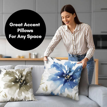 Americanflat 20x20 Throw Pillow with Sewn-in Insert - All-in-One Decorative Pillows - No Cover Needed - Soft and Durable Cushion for Bed or Sofa - Polyester - White and Indigo