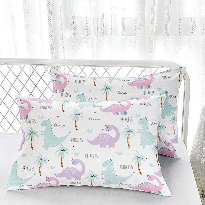 Cartoon Dinosaur Comforter Set - Bedding Set for Kids, Pink Violet Dinos, Full Size, All Season Comforter and 2 Pillowcases