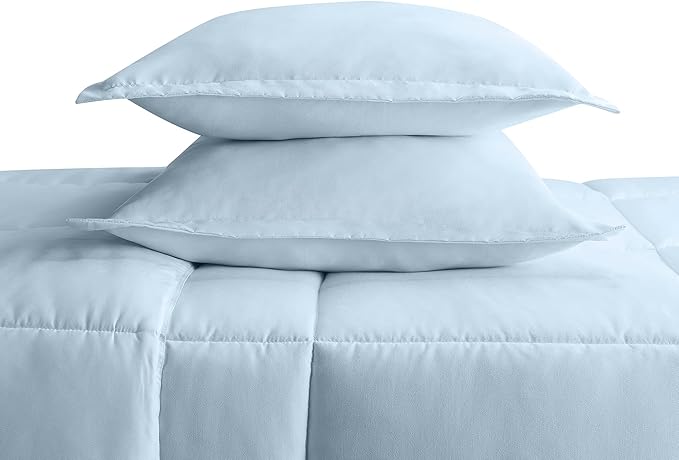 SERTA Simply Clean Ultra Soft Hypoallergenic Solid 3 Piece Comforter Set, King, Light Blue