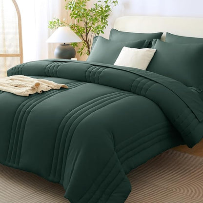 CozyLux Queen Comforter Set - 7 Pieces Bed in a Bag Forest Green Comforter Set with Sheets Luxury Bed Set All Seasons, Soft Bedding Set with Down Alternative Comforter, Sheets, Pillowcases & Shams