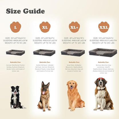 XL Orthopedic Dog Beds Large Sized Dog - Washable Large Dog Cat Bed Waterproof, Comfort Dogs Couch Sofa with Washable Removable Cover, Pet Bed with Nonskid Bottom, Dark Grey, 48"