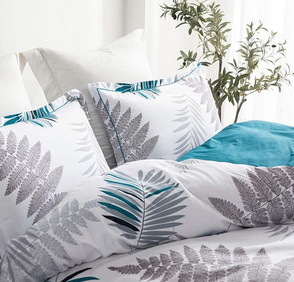 SLEEPBELLA Comforter Twin Size, 600 Thread Count Cotton Blue Floral with Khaki & Grey Leaves Pattern White Reversible Comforter Set,Down Alternative Bedding Set 2Pcs(Twin, Blue Botanical)