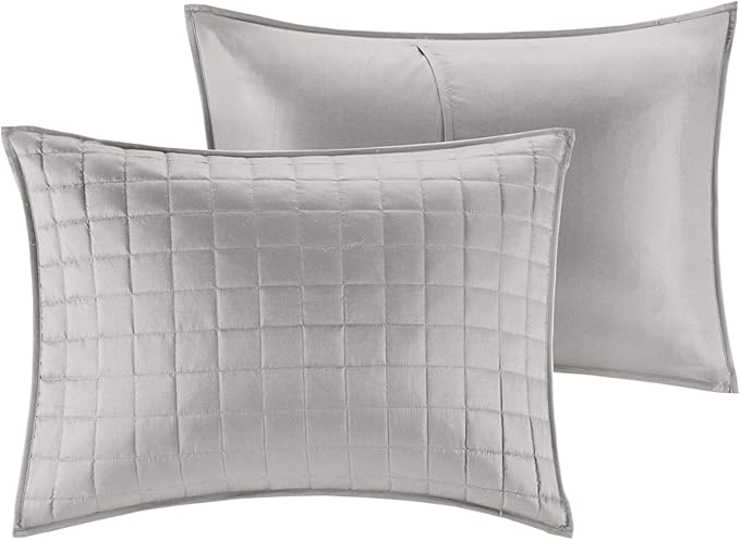 Madison Park Heritage Comforter Quilt Combo Set - Modern Luxury Design, All Season Down Alternative Bedding, Matching Shams, Decorative Pillows, King/Cal King(104"x92"), Color Block Grey 8 Piece