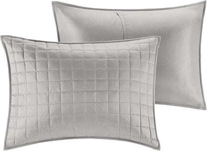 Madison Park Heritage Comforter Quilt Combo Set - Modern Luxury Design, All Season Down Alternative Bedding, Matching Shams, Decorative Pillows, King/Cal King(104"x92"), Color Block Grey 8 Piece