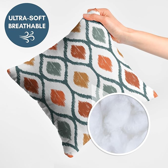 Americanflat 20x20 Throw Pillow with Sewn-in Insert - All-in-One Decorative Pillows - No Cover Needed - Soft and Durable Cushion for Bed or Sofa - Polyester - Deep Teal, Orange, Yellow and White