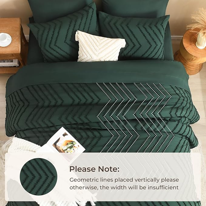 Litanika Comforters Queen Size Set with Sheets Dark Emerald Green - 7 Pieces Bed in a Bag Queen Chevron Tufted Complete Beddding Sets with Comforter, Sheets, Pillowcases & Shams