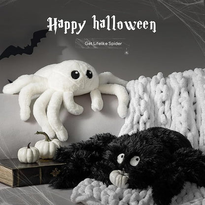 Phantoscope Happy Halloween Spider Shaped Throw Pillow, Faux Fur Fluffy Tarantula Shaped Halloween Cushion Pillow, Black, 9 x 16 inch