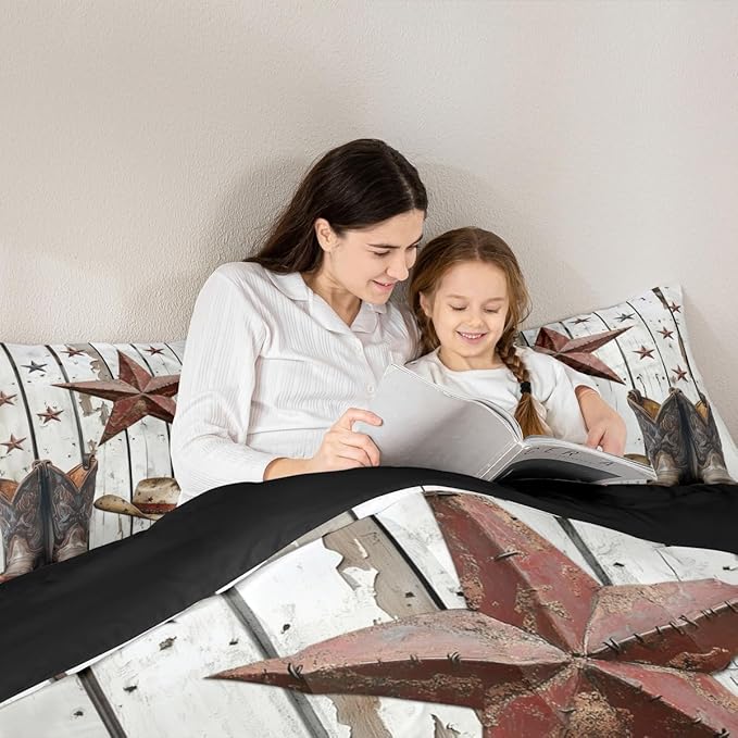 Erosebridal Western Texas Star Comforter Set, Rustic Farmhouse Bedding Set Toddler Size, Retro Cowboy Horseshoe Quilt for Kids Teens Adult Men Bedroom, Country Wooden Door Bedding Comforter Sets