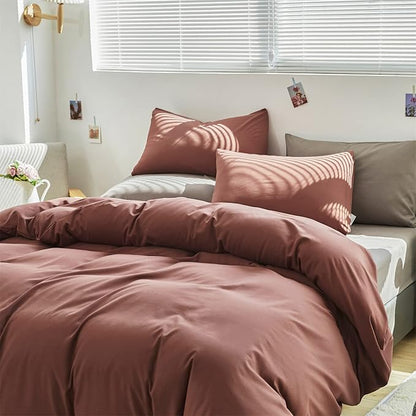 Cottonight Brick Red Comforter Queen Bedding Set - Full Solid Modern Blackish Red Blanket Quilts Soft Simple Breathable Comforter for Women & Men