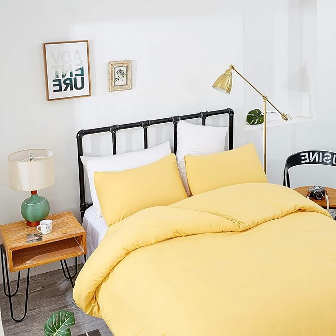 CLOTHKNOW Yellow California King Comforter Set 3Pcs Light Yellow Bedding Comforter Sets Cal King