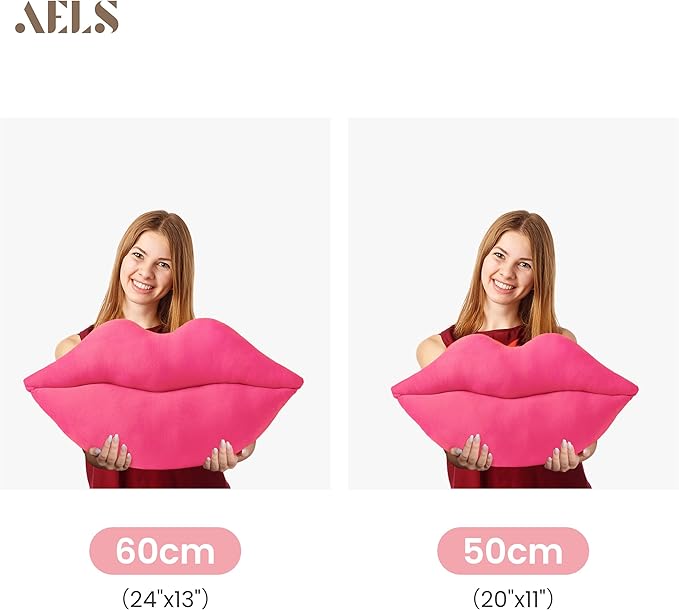 AELS 3D Large Lips Throw Pillows, Set of 2, Soft Decorative Love Pillows, Velvet Cute Pillow for Couch, Sofa, Bed, Living Room, Bedroom, Vivid Pink
