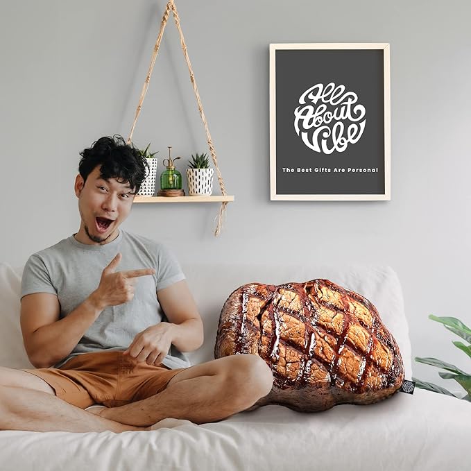 All About Vibe Attractive Grill Marked Steak Plush Pillow, Gift for Steak Lovers, Birthday & Anniversary - 16" Small