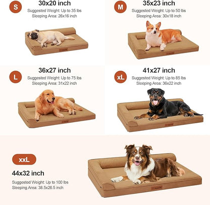 Orthopedic Dog Bed Medium Size Dog, Memory Foam Dogs Bed for Medium Dogs, Washable and Removable Microsuede Cover, Waterproof Liner, Non-Skid Bottom, 35x23x6 Inches, Khaki