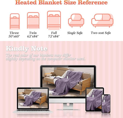 Electric Blanket Full Heating Blanket for Bed, Fluffy Sherpa Fleece Heated Blanket with Fast Heating and Overheat Protection, 5 Heating Levels & 10-Hour Auto-off, Cozy Warm Gifts for Winter (Purple)