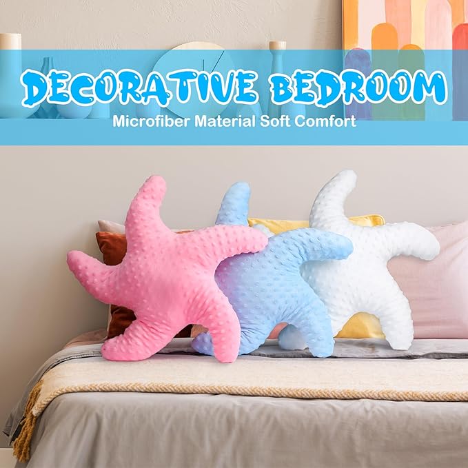 Fumete Starfish Pillow Beach Starfish Shaped Throw Pillows 20'' Stuffed Animal Cute Plush Coastal Decor Ocean Star Pillow Plush Cushion for Bedroom Living Room Sofa Couch(Pink White Blue,3 Pcs)