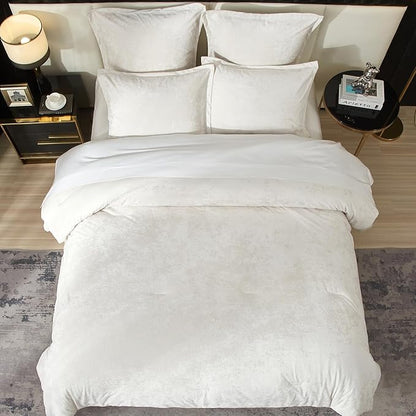 Ivellow Crushed Velvet Comforter Set King Ivory Comforter Set 5pcs Ultra Soft Lightweight Breathable Bedding Set Luxury Cozy Flannel Comforter King Size (1 Comforter,2 Pillow Shams, 2 Euro Shams
