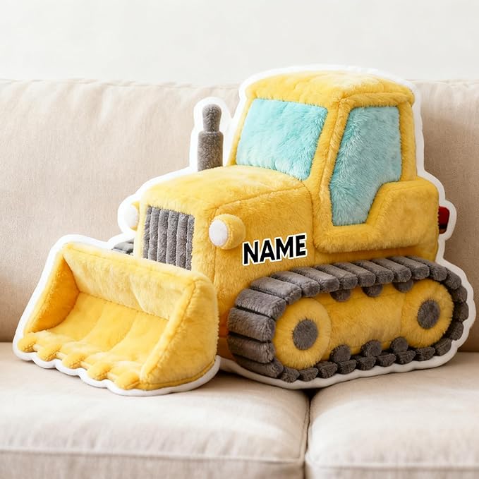 Custom Bulldozer Shaped Pillow Personalized Double-Sided Printed Cute Pillow Customized Christmas Party Commemorative Gift Sofa Decorative for Boys and Girls 8-32in