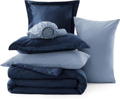 Bedsure Twin Comforter Set - 5 Pieces Navy Twin Bedding Set for All Seasons, Boho Contrasting Design Bed in a Bag with Comforter, Sheets, Pillowcase & Sham