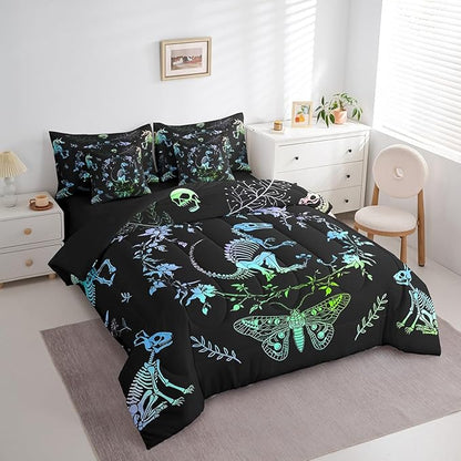 Castle Fairy Dinosaur Bed Sets in a Bag 7 Pieces,Wild Animals Skeleton Butterfly Comforter Set Twin,Bohemian Flowers Leaves Bedding Set with 1 Comforter,2 Sheets,2 Pillowcases & 2 Throw Pillow Covers