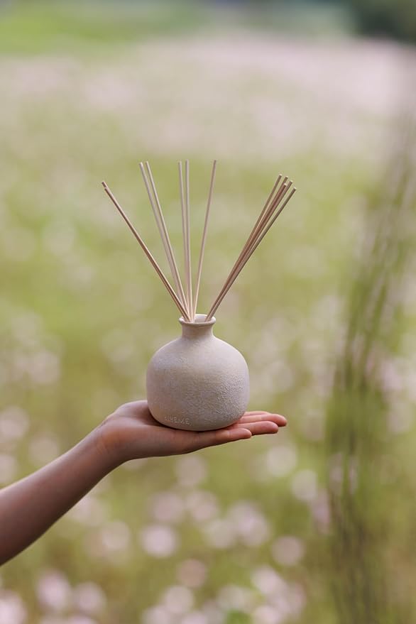 Blueme Renew Diffuser | Ivy & Rose | 5.92 Fl Oz - Refillable Wellness Diffuser, Contains Essential Oil, Sustainable, Hand Finished, Premium, Luxury Ceramic, Natural Rattan Reeds, | Small
