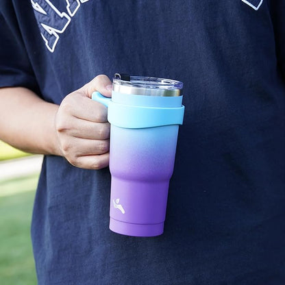 40 oz Tumbler with Handle and 2 Straw 2 Lid, Insulated Water Bottle Stainless Steel Vacuum Cup Reusable Travel Mug,Ocean Dream