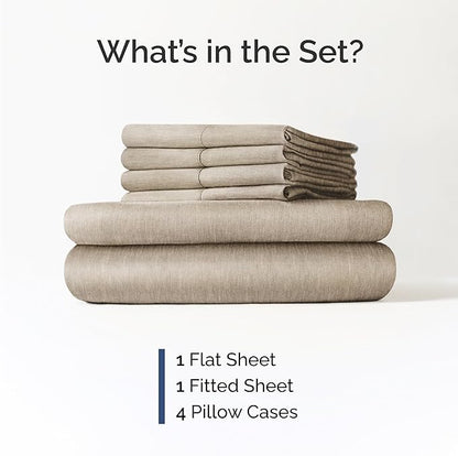 Queen 6 Piece Sheet Set - Comfy Breathable & Cooling - Soft Hotel Luxury Bedding Set with 8-16 Inch Deep Pockets - 1 Flat & 1 Fitted Sheet & 4 Pillowcases - Wrinkle Free & Easy Care - Heathered Beige