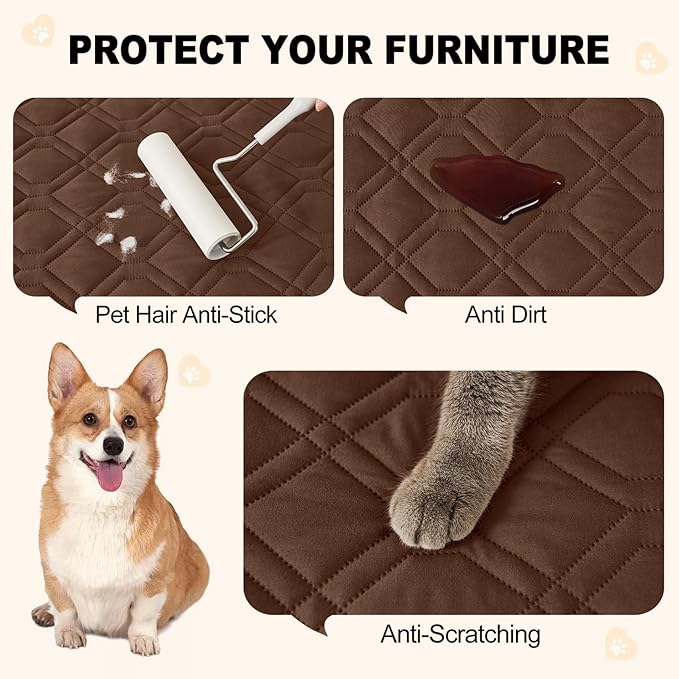 Smiry Reversible Waterproof Couch Covers for Sofa, Washable Dogs Pet Couch Covers for 3 Cushion Sofa Pet Friendly, Water Resistant Furniture Protector Slipcover, Geometric (40"x50", Brown/Chocolate)