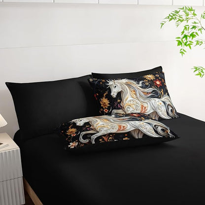 7 Piece Horse Comforter Set Full Size，Full Size Horse Quilt Bedding Set，(1 Comforter, 1 Flat Sheet, 1 Fitted Sheet, 2 Pillowcase and 2 Pillow Sham)