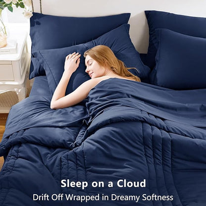 CozyLux Twin Comforter Set - 5 Pieces Bed in a Bag Navy Blue Comforter Set with Sheets Luxury Bed Set All Seasons, Soft Bedding Set with Down Alternative Comforter, Sheets, Pillowcases