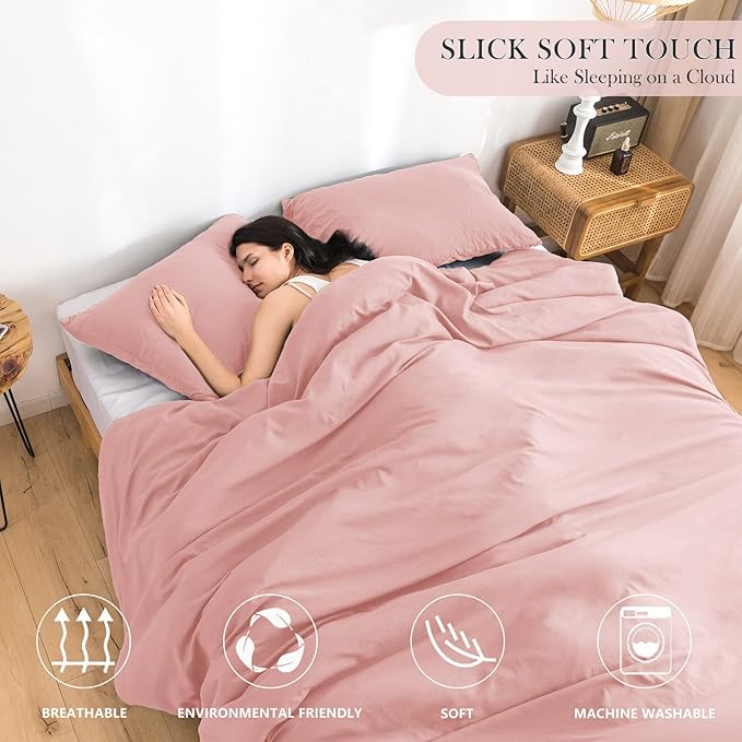 COTTEBED Fluffy Light Pink Comforter Set - Queen/Full Size - Ultra Soft Lightweight Washed Cotton Down Alternative - Blush Pink with Pillow Shams - All Season