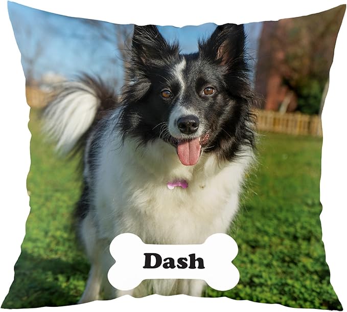 Fabric Textile Products Custom Pet Pillow - USA Made - Custom Pillow with Cat and Dog Photos - Bone with Name - Throw Pillow - Personalized Gift - Pet Gifts (20"x20")