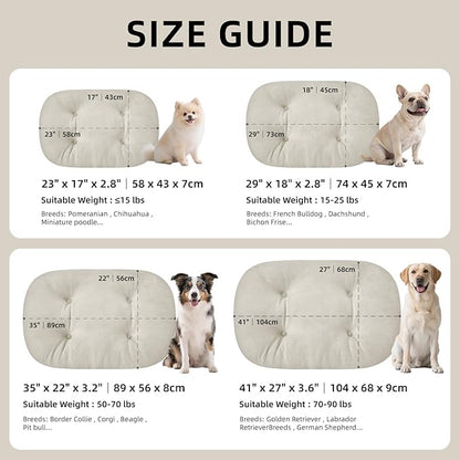 Dog Bed for Small Dogs & Cats 23”x17”, Non-Slip Washable Faux Silver Fox Fur Crate Pad, Durable Oval Pet Mat, Beige
