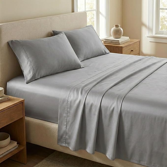 Beckham Hotel Collection Cal King Sheet Set 100% Cotton, 500TC Luxury Sateen Bedding, 16” Deep Pocket, Moisture-Wicking, 4-Piece, Dark Gray
