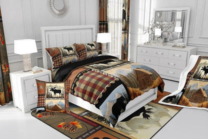 Feelyou Hunting Bear Deer Comforter King Size Wild Animal Comforter Set for Boys Girls Children Rustic Cabin Country Bedding Set Room Decor Bear Western Farmhouse Duvet Set 3Pcs