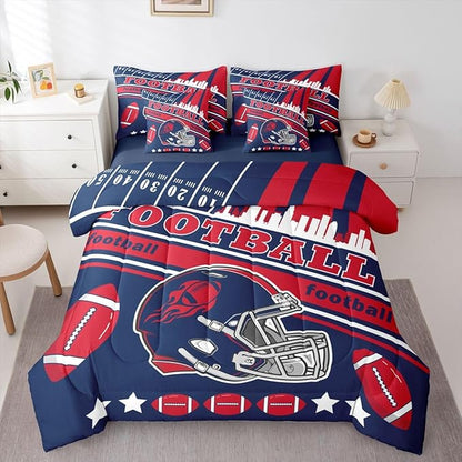 Feelyou Football 7 Pieces Comforter Sets Queen Size Kids Bedding Set for All Season Rugby Sports Football City Bed in a Bag with Comforter, Sheets, Pillowcases & Cushion Cover