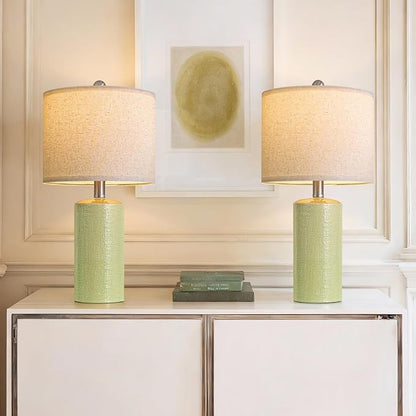 20.5" Small Table Lamps for Living Room Lamp Set of 2 Ceramic Lamps for Bedroom Bedside Lamps Modern Boho Lamps for Night Stands Farmhouse Nightstand Lamp Side End Table Lamp, Light Green