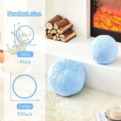 Uvvyui Light Blue Ball Pillow, 11.8" Cute Round Throw Pillow Faux Rabbit Fur Room Decorative Throw Pillow, Ball Shaped Pillow Plush Cushion for Couch, Sofa, Bedroom