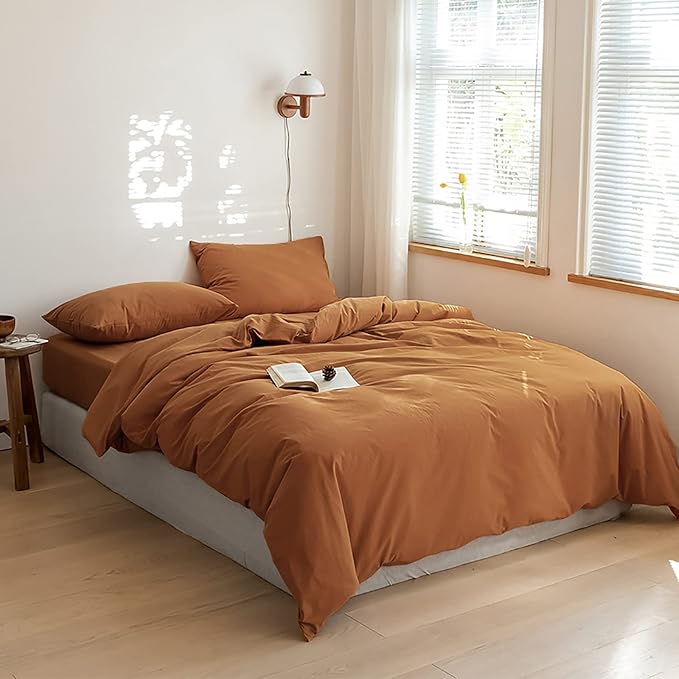 Luxlovery Pumpkin Color Comforter Set Twin Burnt Orange Bedding Set Solid Color Rust Soft Breathable Blanket Quilts Dusty Terracotta Comforter Set with 2 Pillowcases for Kids Teens