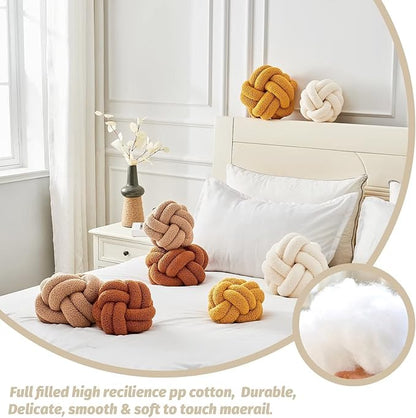 Uvvyui Knot Pillow Ball, Soft Ivory Home Decor Knotted Pillows, Handmade Round Plush Throw Pillow, Aesthetic & Cute Large Decorative Pillows for Bed, Floor, Couch, Bedroom Home Decor 8 inches
