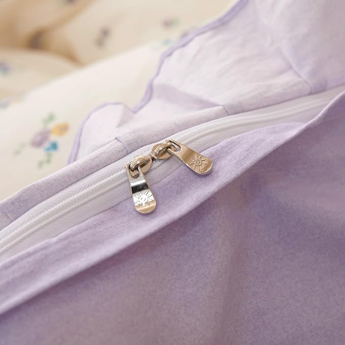 HighBuy Lavender Floral Comforter Set Full Princess Girl Ruffle Bedding Comforter Sets Farmhouse Coquette Cottagecore Bedding Set 1 Flower Comforter with 2 Pillowcases for All Seasons