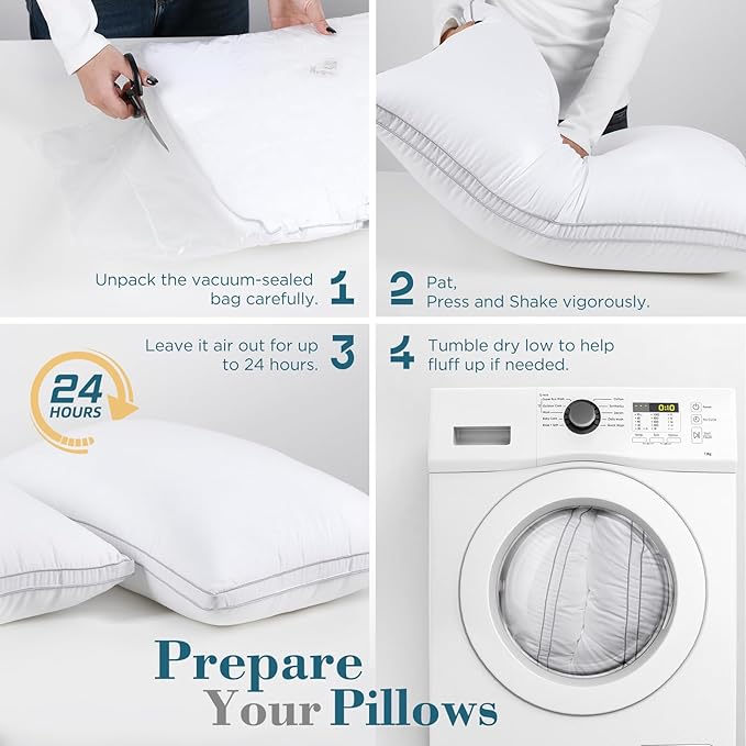 viewstar Bed Pillows Standard Size Set of 2, Hotel Cooling Down Alternative Gusseted Pillows for Side, Back, or Stomach Sleepers, White