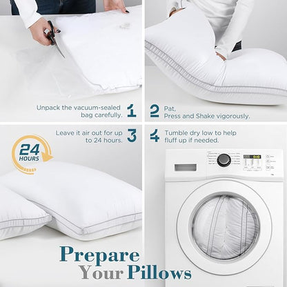 viewstar Bed Pillows Standard Size Set of 2, Hotel Cooling Down Alternative Gusseted Pillows for Side, Back, or Stomach Sleepers, White