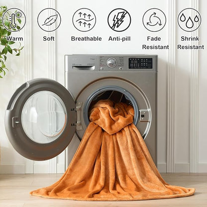Hansleep Fleece Pumpkin Orange Full Blanket, Super Soft Flannel Fuzzy Plush Cozy Blanket for All Seasons, Pumpkin Orange, Full 84x90 Inches