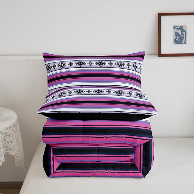 Erosebridal Bohemian Bedding Set Boho Stripes Aztec Comforter Set Toddler Southwestern Mexican Tribal Exotic Bed Comforter Set for Kids Girls Teen Women,Ethnic Geometric Pattern Quilt Duvet