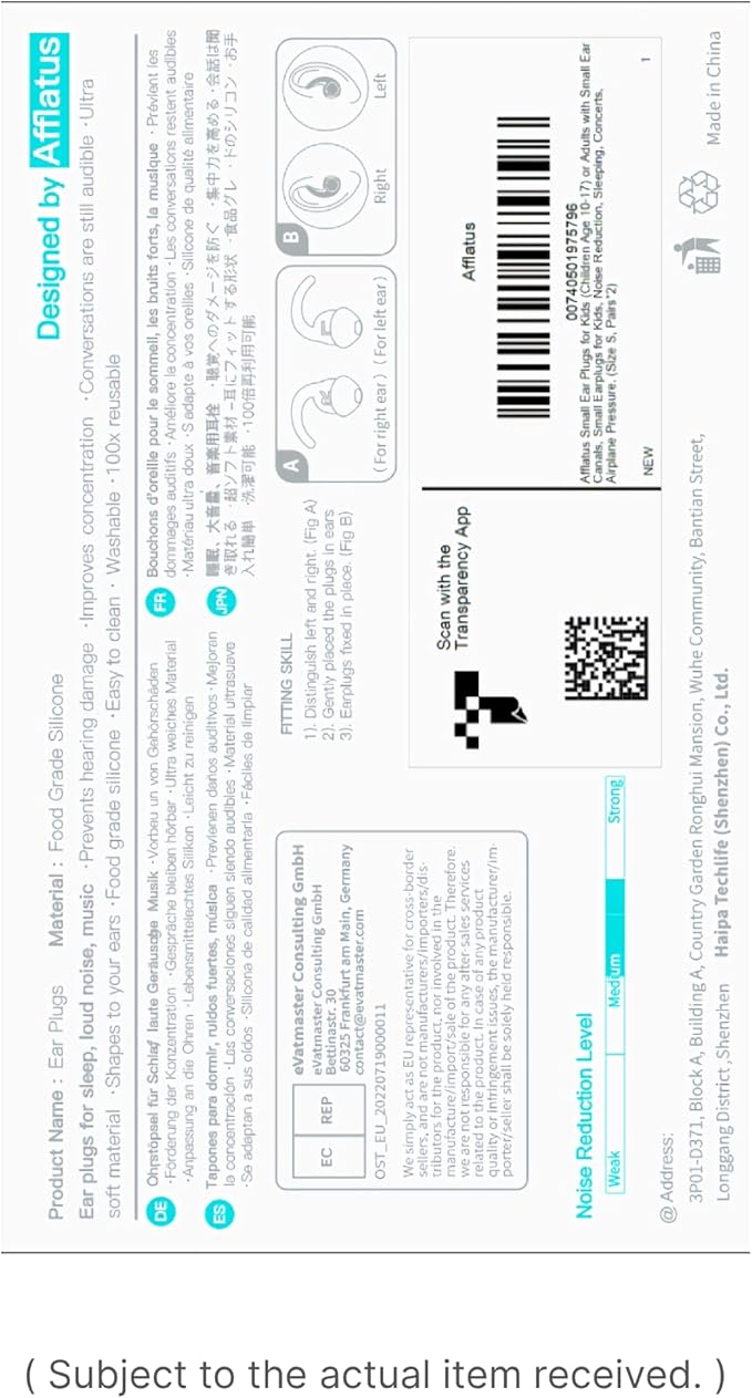 Afflatus Kids Ear Plugs for Sleeping and Small Ear Canls, Age 10-17, Comfort Earplugs for Small Ears, Sleep, Noise Reduction, Concerts, Reusable, Washable (Size S, Pairs*2) (Pack in Bag)